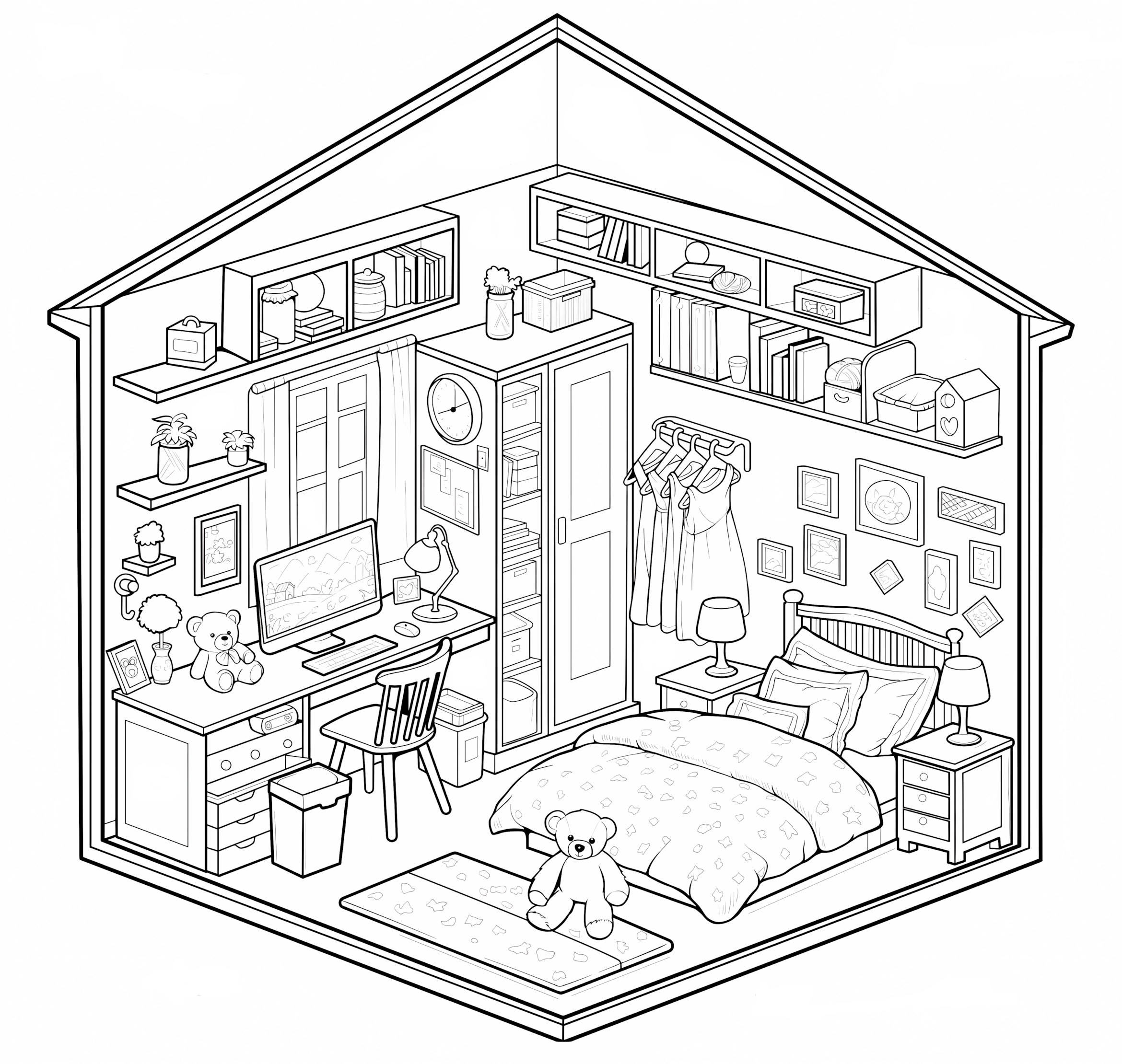 Casinha de boneca para colorir – Desenhos para imprimir grátis