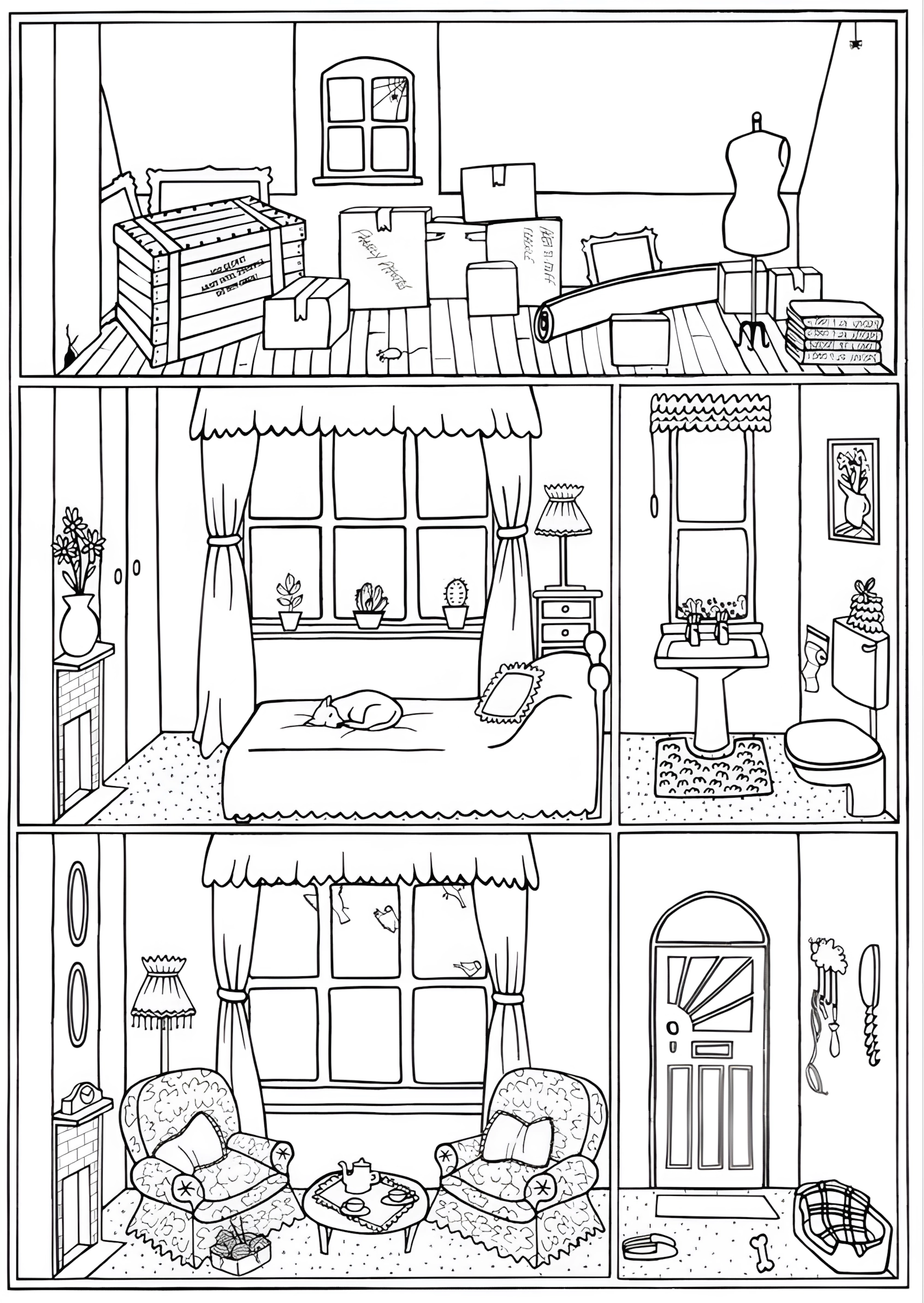 Casinha de boneca para colorir – Desenhos para imprimir grátis