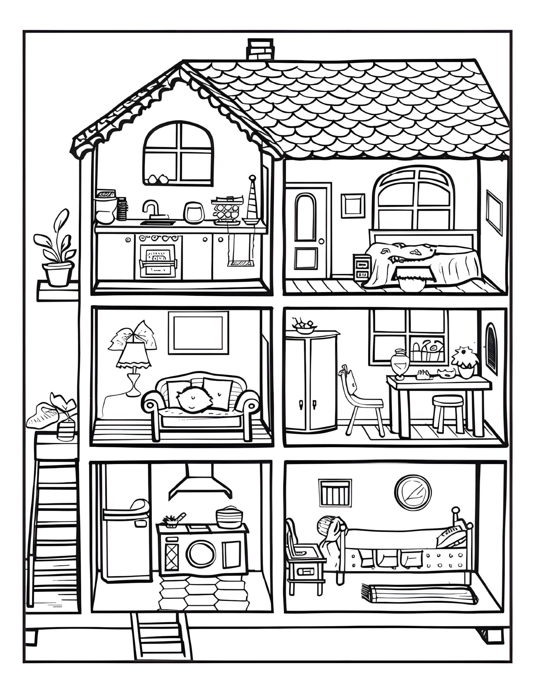 Casinha de boneca para colorir – Desenhos para imprimir grátis