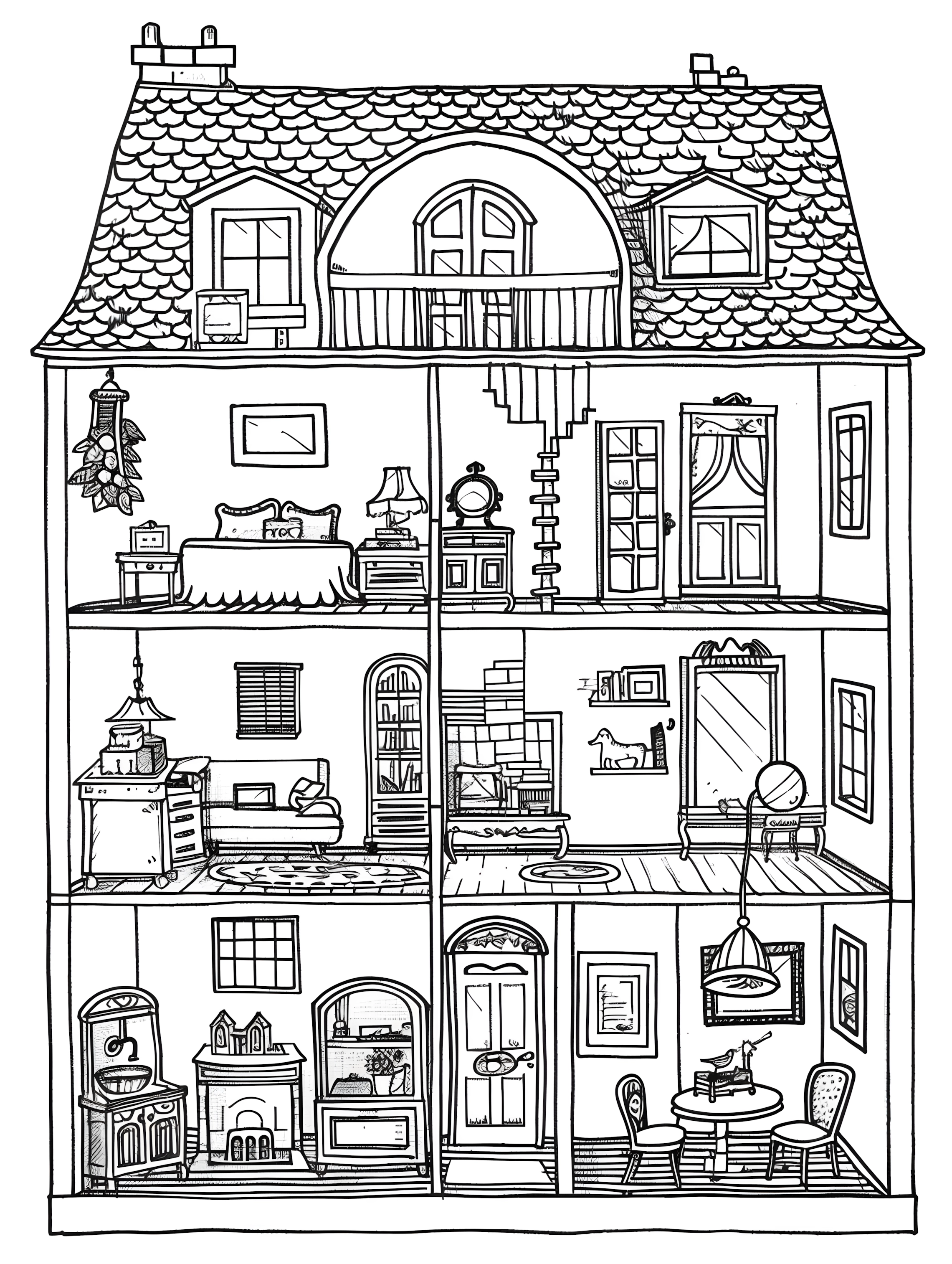 Casinha de boneca para colorir – Desenhos para imprimir grátis