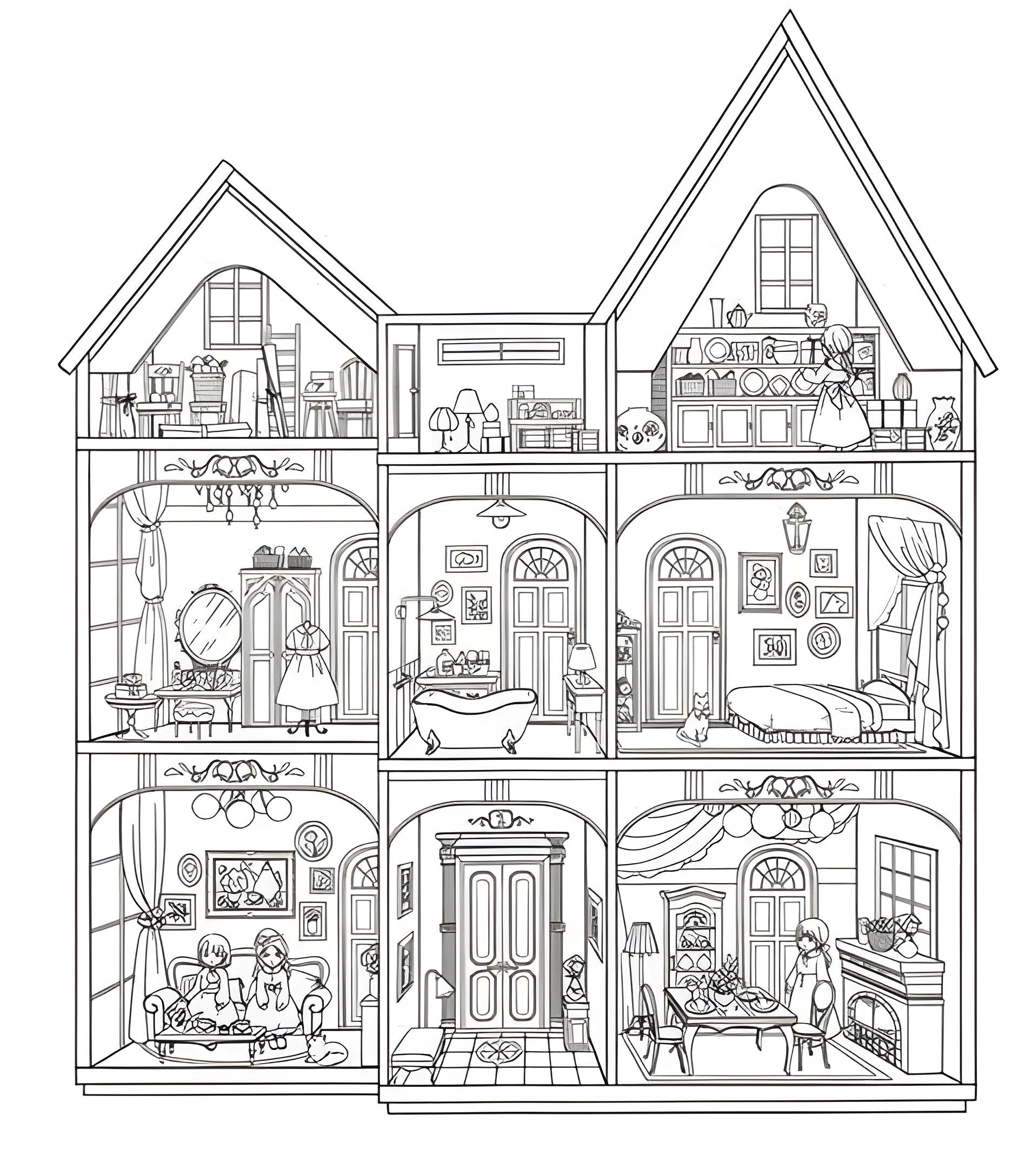 Casinha de boneca para colorir – Desenhos para imprimir grátis