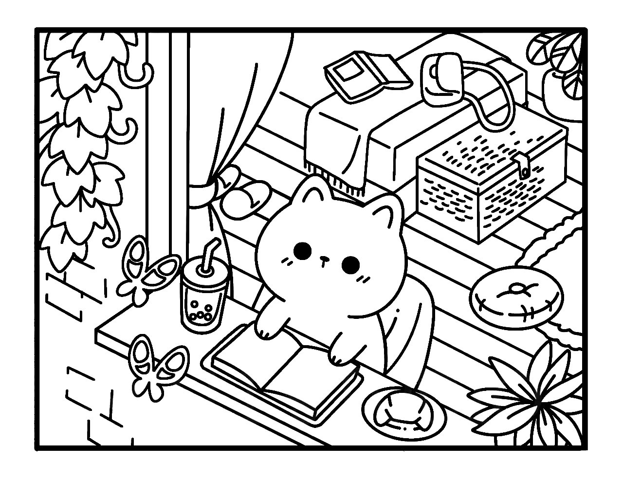 Kawaii Cozy para colorir – Desenhos fofos e aconchegantes para imprimir grátis