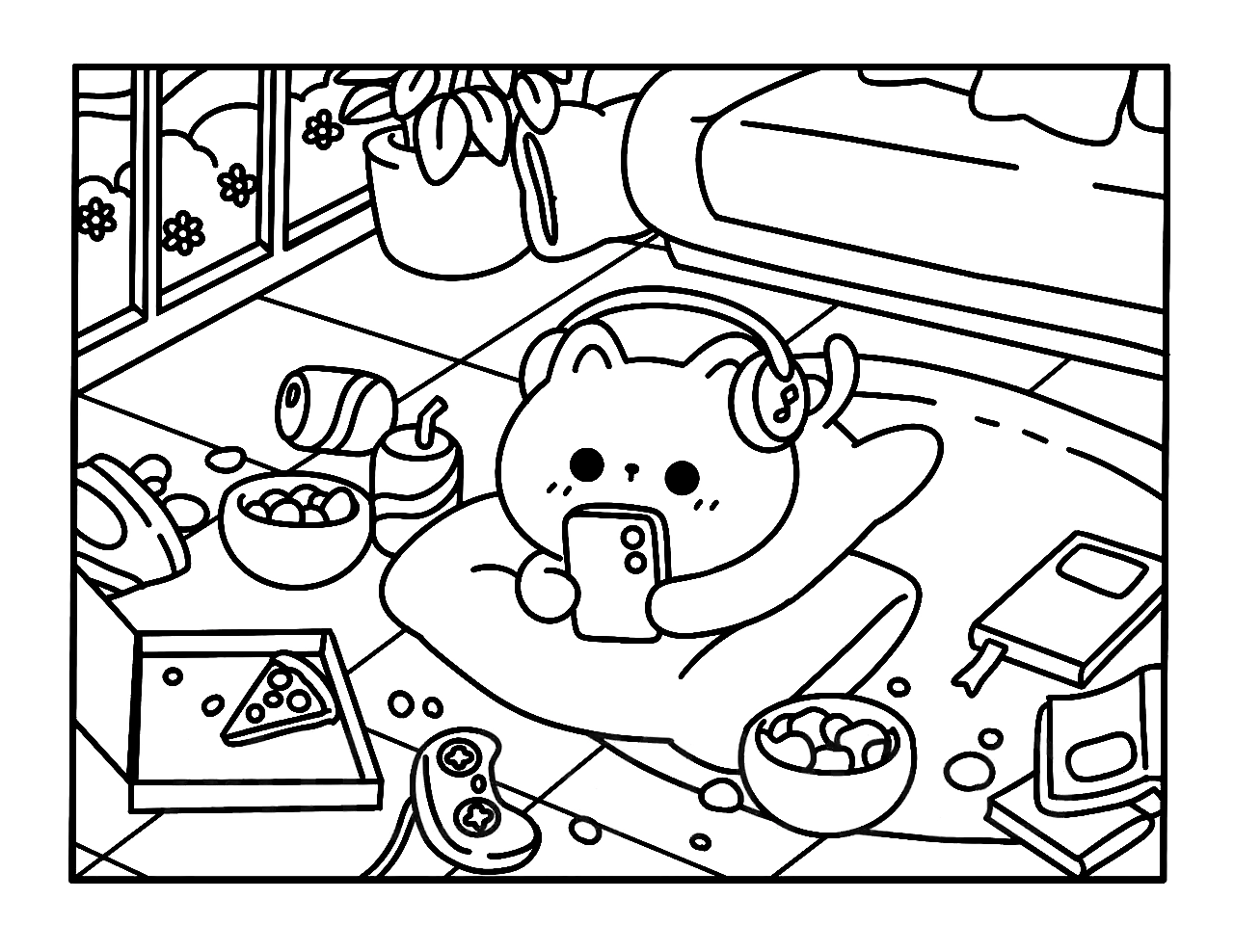 Kawaii Cozy para colorir – Desenhos fofos e aconchegantes para imprimir grátis
