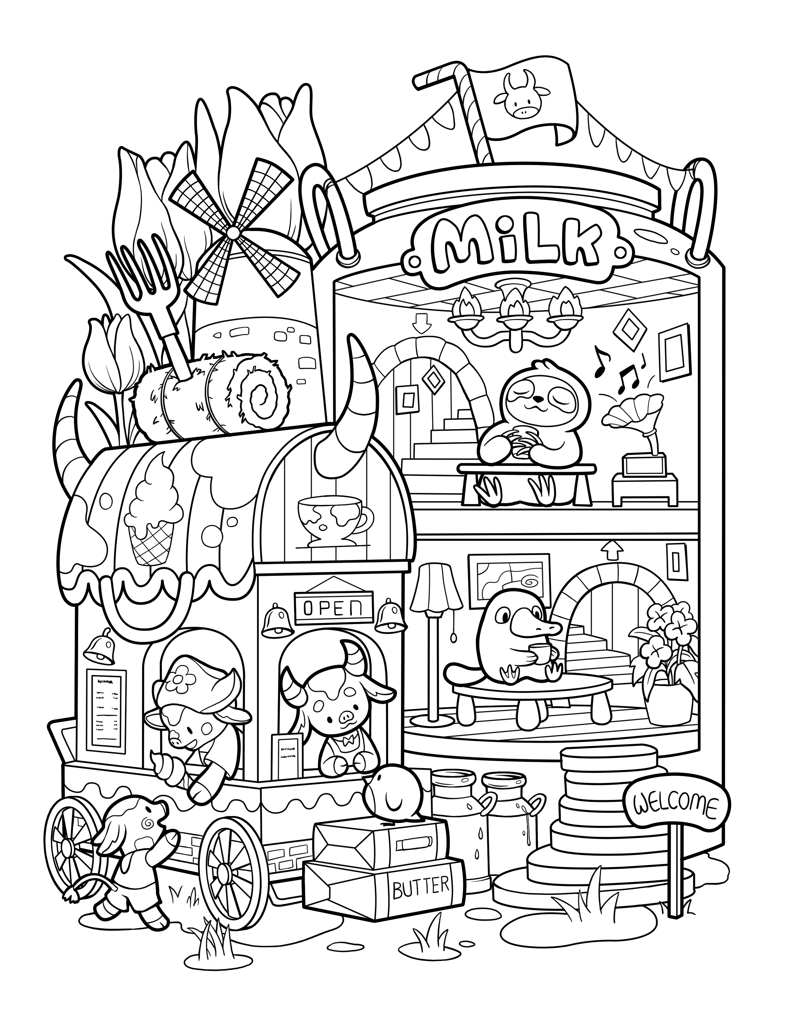 Kawaii Town – Jade Summer para colorir – Desenhos fofos para imprimir grátis